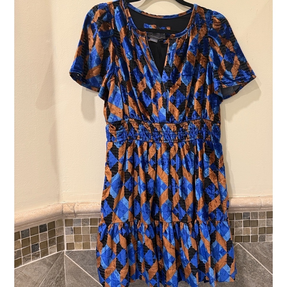 Anthropologie the Somerset Mini velvet Dress Boho dress short sleeve dress - Picture 3 of 8